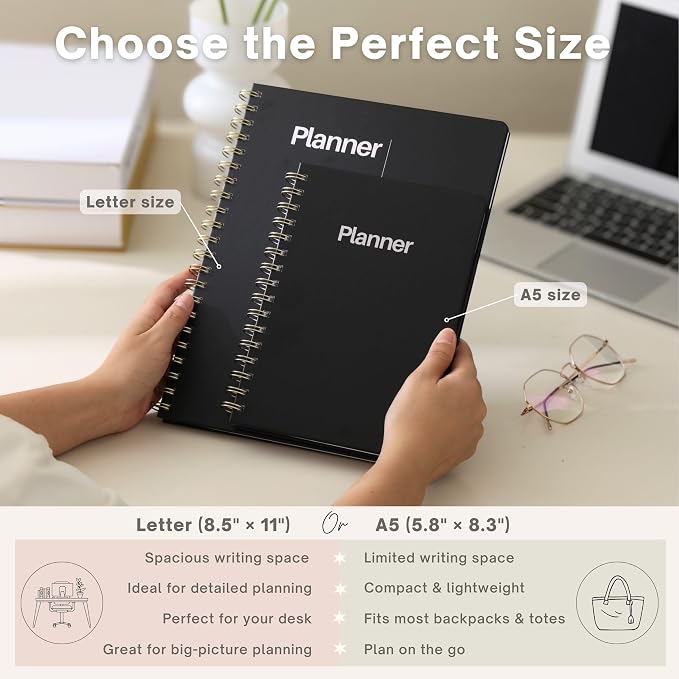 Undated Weekly Planner, A5, Dashboard Layout, Black | Dateless, Top Priorities, To Do List, Habit Tracker, Weekly Notes Space, Weekly Reflection, For Work, School & Life