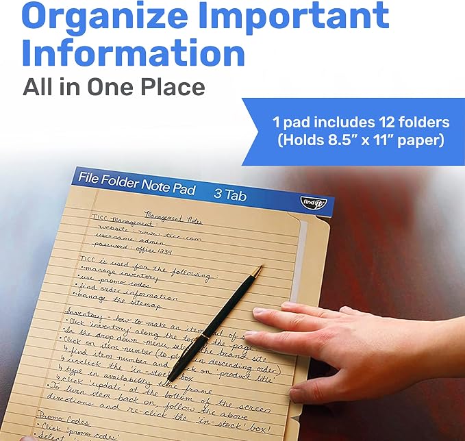 Find It File Folder Notepad - Pack of 12-9.5 x 12.5 Inch Notebook Organizer Folders for Filing, Document, and Clipboard Organization - Manila | Wide-ruled clipboard-style pages, tear-out perforated sheets, great for office, home, and school filing orga...