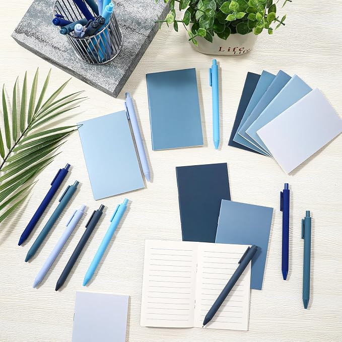 Eaasty 20 Set Mini Notebooks with Ballpoint Pens Bulk Back to School Gift Small Pocket Notepads Gradual Color Composition Journals and Pens for School Supplies Writing Notebooks (Blue Series Colors)