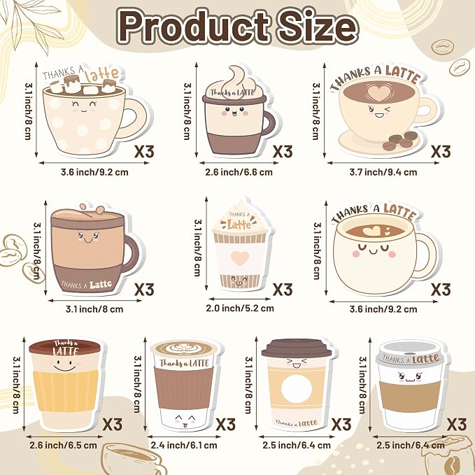 Xqumoi 30 Pack Thanks A Latte Sticky Notes - Coffee Cup Self Sticky Notepad Thank You Gift Latte Lover Self-Adhesive Writing Memo Pad for Barista Office School Supplies Party Favor Goodies Bag Fillers