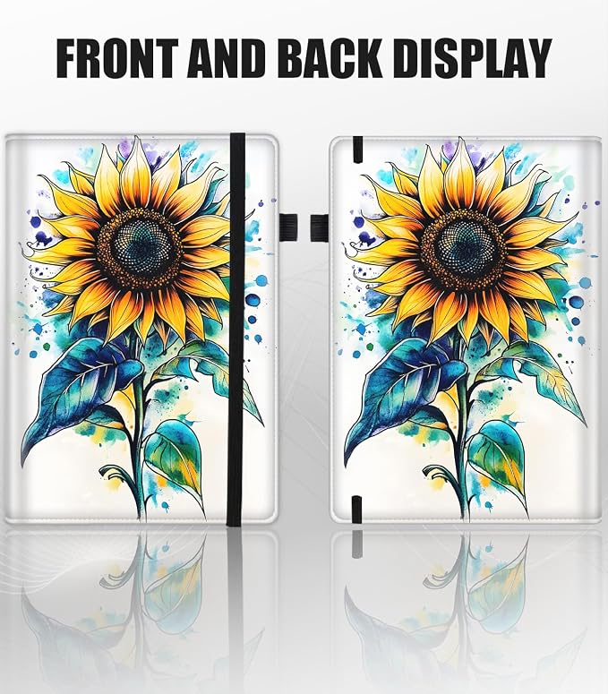 Hardcover Executive Notebooks, A5 PU Leather Lined Journal Notebook, 200 Pages Thick Paper Subject Notebooks for School,Work,Home Writing Business Notebook, Diary Book ，Watercolor Sunflower