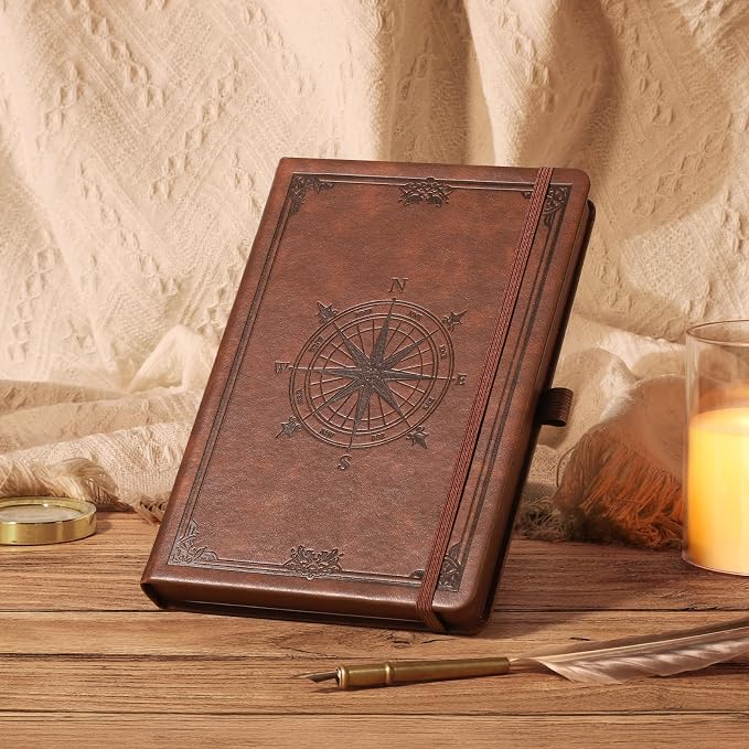 AHGXG Thick Dotted Notebook, 320 Numbered Pages, A5 (5.75'' X 8.38'') | Journal for Writing, 100gsm Dot Paper, Vintage Leather Hardcover, for Women Work Office School (Brown)