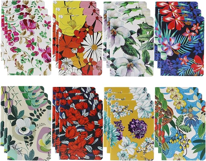 24pcs Mini Notebooks,3.5" x 5" Pocket Notepads,Small Journal for School Office Home Travel Gift Supplies(Flower)