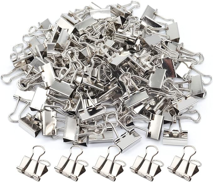 Silver Binder Clips, Mini Paper Clip, Small Paper Clamps 15mm (5/8 inch), 100 Pack Micro Size Office Clips for Home School and Business (Silver)