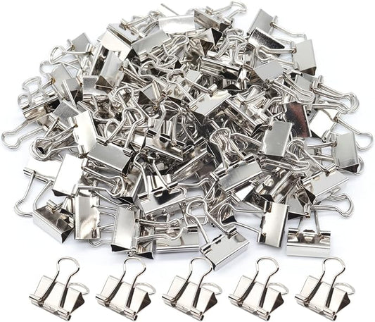 Silver Binder Clips, Mini Paper Clip, Small Paper Clamps 15mm (5/8 inch), 100 Pack Micro Size Office Clips for Home School and Business (Silver)