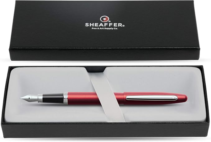 Sheaffer VFM Excessive Red Fountain Pen with Chrome Trim and Fine Nib