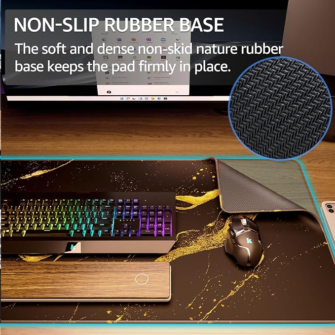 KTRIO Large Gaming Mouse Pad, Desk Mat, 31.5 x 15.7 in Black Gold, XXL | Smooth Micro-Weave Surface, Artistic Pattern Design, Non-Slip Rubber Base, Durable Stitched Edges, Office & Home Use
