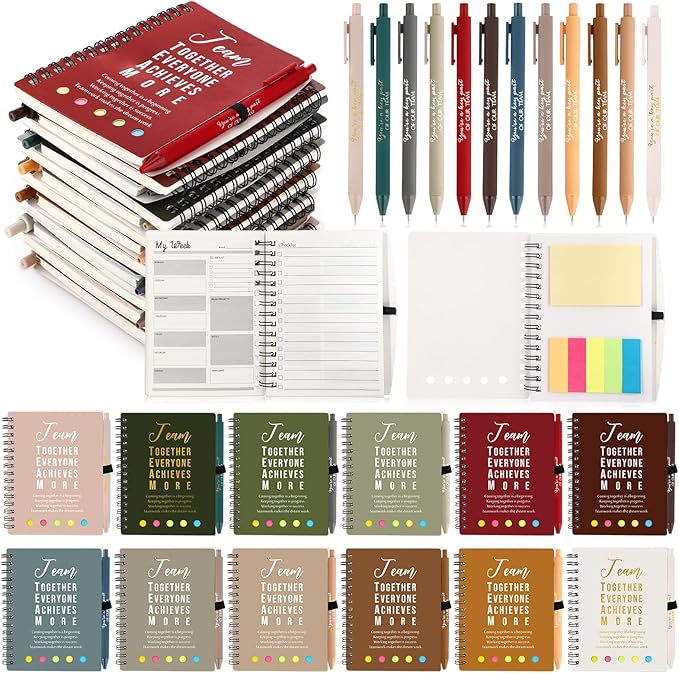 Resurhang 48 Pcs/24 Set Back to School Gifts for Students Teacher, Inspirational A6 Spiral Journal Notebook with Pen for Employee Team Teachers Students Classroom Rewards(Vivid Color,Team Together)