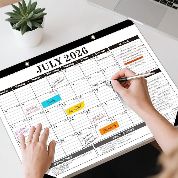 Tcamp Desk Calendar 2026-2027, Large Desktop Calendar 2026-2027 (Jul. 2026 - Dec. 2027), Big 17" x 12" Wall Monthly Calendar with Julian Dates, 18 Months Desk Planner for Home School Office Desktop