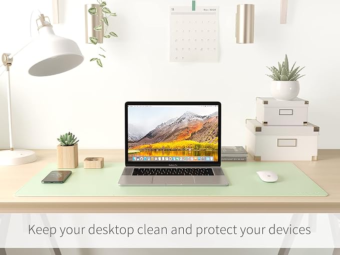 RENMTURE Dual-Sided Mouse Pad, Natural Cork & PU Leather Large Desk Pad for Office and Home Work, Desk Protector Non-Slip, Waterproof, Easy Clean (Light Green, 32"x16")