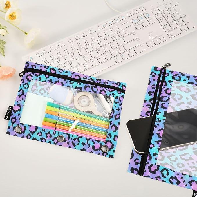 ALAZA Pencil Pouch for 3 Ring Binder Purple Leopard Print Spot