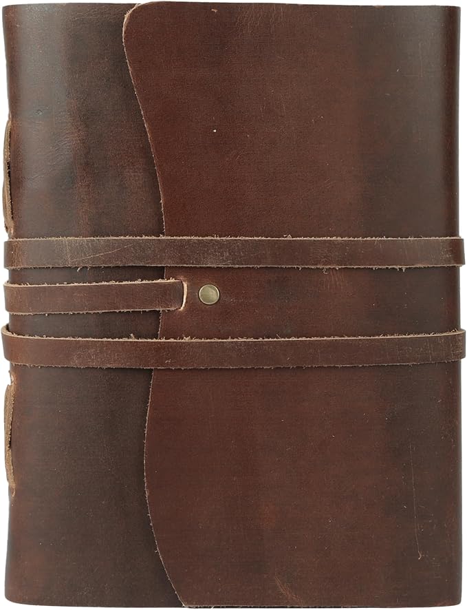 KomalC Dark Tan Leather Journal 7x5 | Handmade Vintage Notebook with Unlined Pages | Rustic Cotton Paper | Antique-Style Travel Diary & Sketchbook for Men & Women