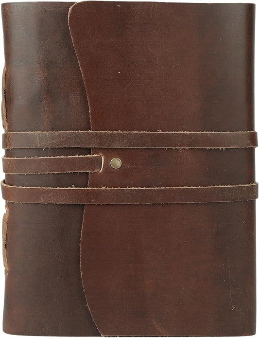 KomalC Dark Tan Leather Journal 8x6 | Handmade Vintage Notebook with Unlined Cotton Paper | Rustic Writing Diary & Sketchbook | Antique Travel Journal for Men & Women