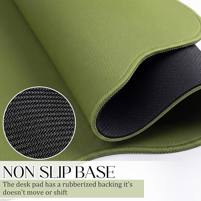 Hahafelt Scalloped Desk Mat Large Desk Pad Cute Coquette Table Mat Back to School Preppy Table Make up Pad Nonslip Graduation Gift with Stitching Waterproof Gaming(Dark Green,31.5 x 15.8 Inches)