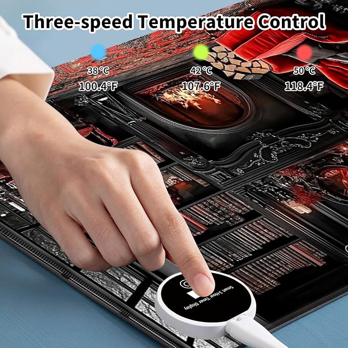 Heated Desk Pad Mouse Pad,Heated Desk Mat,with 3 Heating Levels & 3 Hours Auto Shut-Off,Leather 23.6"*14.2" Gaming Mouse Laptop Mat,Foot Warmer,Retro Bookshelf Red