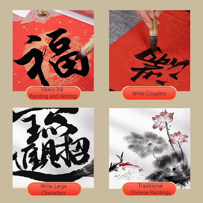 3PCS Large Chinese Calligraphy Brush Set,Sumi Brushes Watercolor Painting Brush with Adjustable Pen Holder,Traditional Ink Writing Drawing Supplies for Kanji-Chinese Ink Brush for 7-16cm