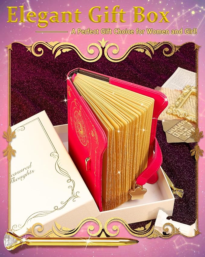 Hoci Poci Diary with Lock and Keys for Girls Gift Ideas, 360 Pages Journal | Elegant Gift Box for Teen Girls, B6 Kraft Pages Refillable Notebook with Pen and Bookmark for Writing, Astro Hot Pink