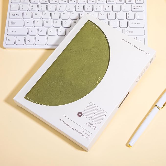 CAGIE Lined Journal for Women, 100GSM Leather Journals for Writing with Buckle Closure,A5 Hardcover Diary Journaling Notebooks for Business Work School Note Taking 5.9" x8.5 (Green)