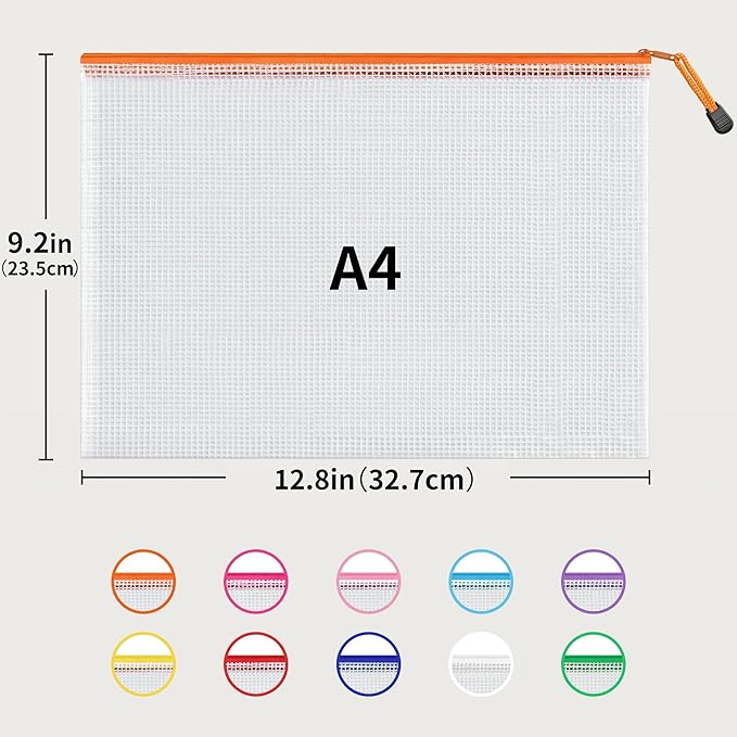 JARLINK A4 Mesh Zipper Pouch Bags, 72 Pcs Waterproof Zipper Pouch Bags | Multi-use Mesh Bags for Board Games & Puzzles, Office School Supplies, Toys, Cosmetics Travel Storage, 10 Colors, Lettle Size