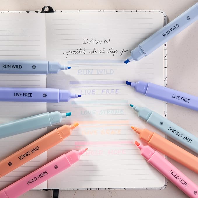 DIVERSEBEE Bible Highlighters Assorted Colors, No Bleed (Dawn) | 5 Pack Dual Tip Aesthetic Pastel Highlighter Pens for Journaling, Note Taking, School, Bible Study Supplies and Accessories