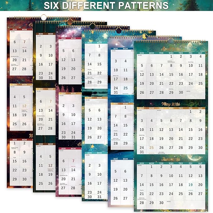 Calendar 2026-2027 - 3 Month Calendar, April 2026 - July 2027, 11"x 26" | 3 Month Wall Calendar Vertical Display (Folded in a Month), 2026-2027 Wall Calendar with Thick Paper, To-do & Notes - Green