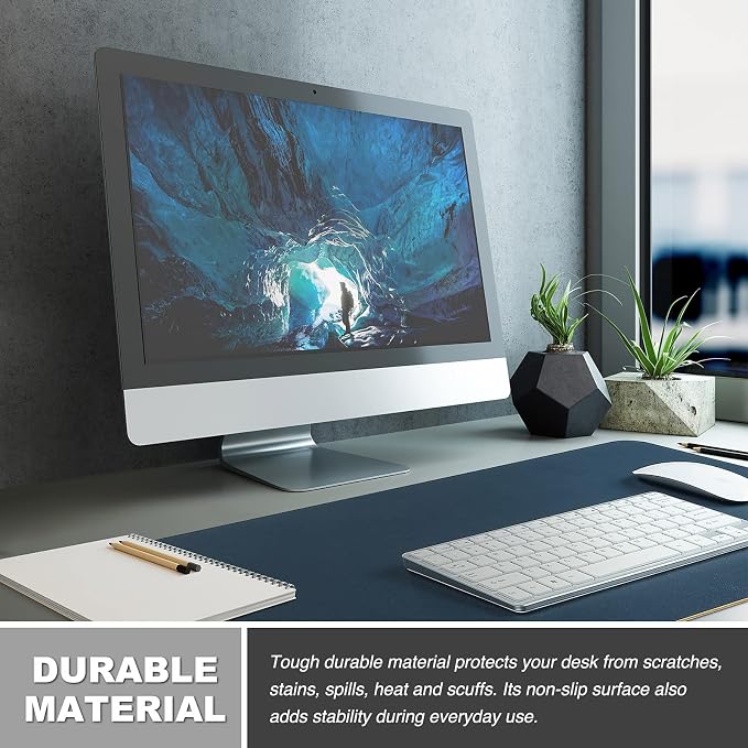 K KNODEL Large Office Desk Mat, Leather Mouse Pad (31.5"x15.7", Dark Blue) | Desk Pad, Keyboard Pad, Computer and Laptop Mat, Desktop Protector and Cover, Writing Pad and Blotter for Home Office