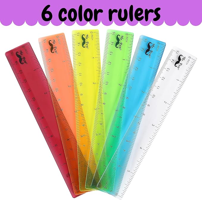 Mr. Pen- Plastic Rulers, 6 Inch, 6 Pack, Assorted Colors | Scratch-Resistant Design with Inches and Centimeters, Durable Small Transplant Rulers for Crafting Office & School