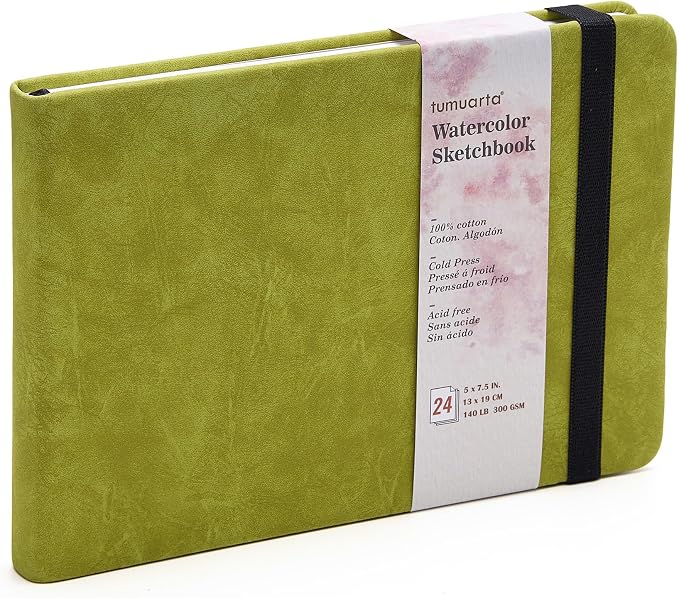 Landscape Watercolor Paper Sketchbook, 140 LB, 100% Cotton, Cold Press | 300 GSM, 5x7.5", 24 Sheets, 48 Pages, tumuarta Watercolor Journal For Use As Travel Sketch book and Mixed Media Pad On The Go