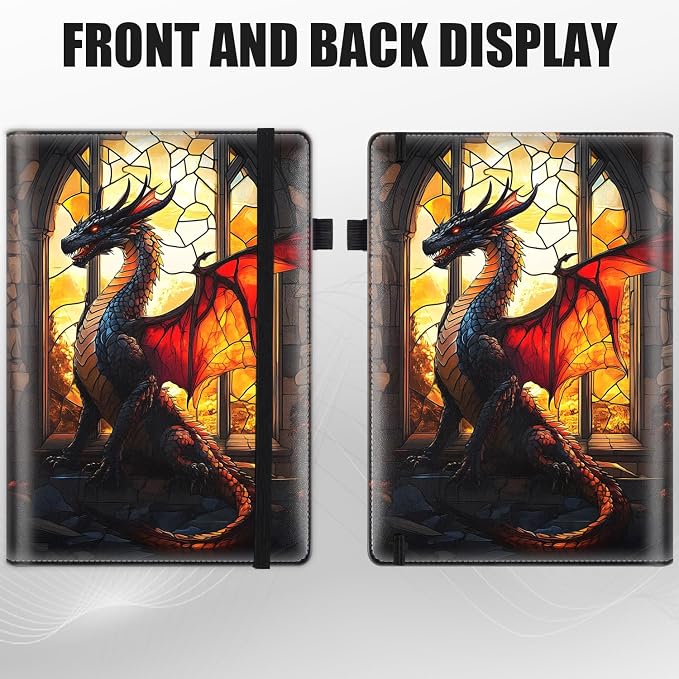 Hardcover Executive Notebooks, A5 PU Leather Lined Journal Notebook, 200 Pages Thick Paper Subject Notebooks for School,Work,Home Writing Business Notebook,Diary Book,Stained Glass Red Glass Dragon