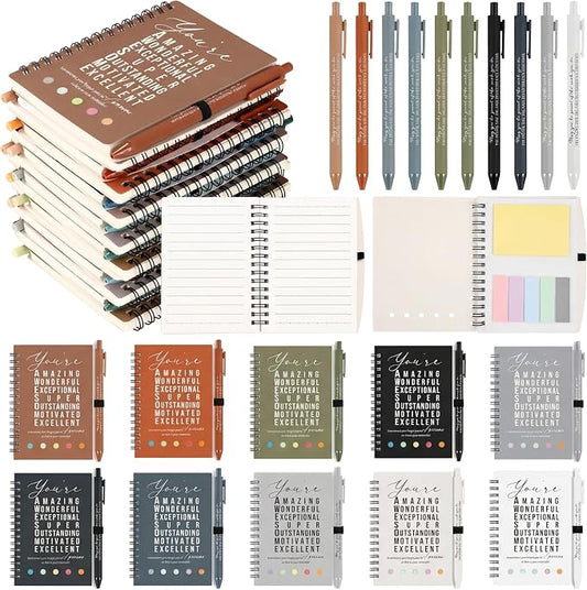 Jetec 100 Pcs/50 Sets Back to School Teacher Gifts Motivational Spiral Notebook with Sticky Notes Pen Bulk Inspirational Journals Thank You Gift for Employee Coworker Birthday Party (Morandi)