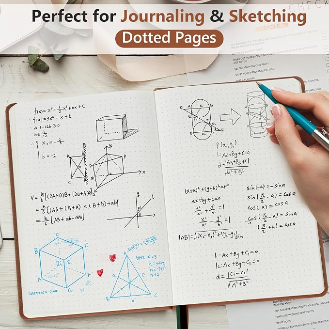 PERCUN A5 Dotted Journal Notebook, Leather Hardcover Notebook 5.9"×8.5" | 160 Dotted Pages Journal for Women & Men, Dot Grid Notebook for Writing, Work, School, Travel Daily Diary, Bullet Journaling