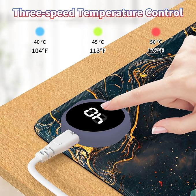Heated Desk Pad Large Mouse Pad 31.5 x 13 inch with 3 Levels Heating & Auto Shut-Off Warm Mouse pad PU Leather Computer Mousepad for Home Office Work - Lotus Flowers