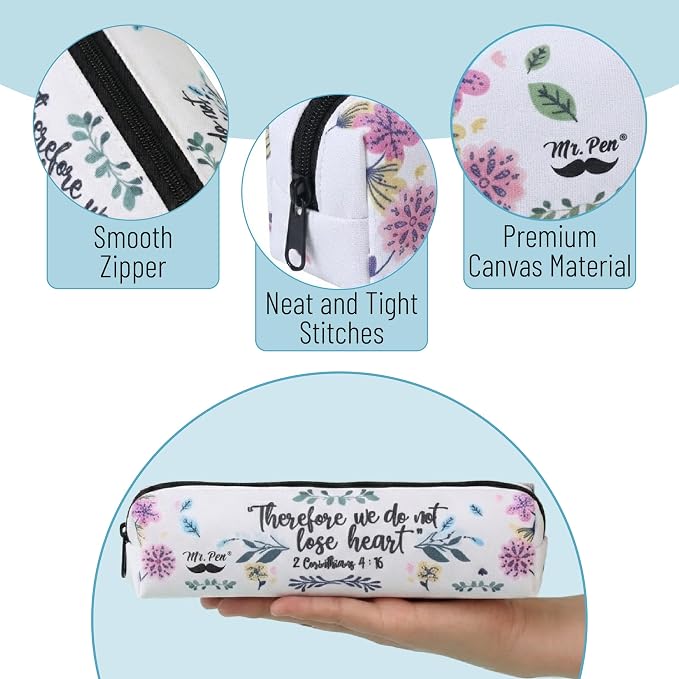 Mr. Pen- Cute Pencil Case Pouch, 2 Pack | Multipurpose Canvas Bible Pencil Pouch, Smooth Zipper, Premium Material, Neat Stitches, Ideal for Stationery, Cosmetics