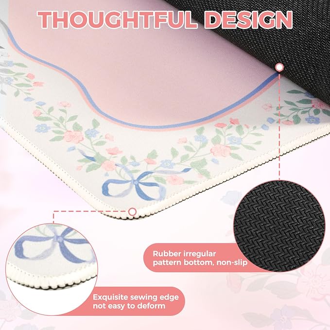 iCasso Pink Desk Mat,Cute Desk Pad for Keyboard and Mouse,Anti-Slip Large Gaming Mousepad XXL,Soft Lycra Surface Computer Mat Women,Girly Keyboard Pad for Home Office