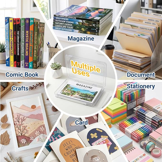 2Pcs Crystal Clear Magazine Protectors for Collectors, 8.7x12.8x1.1 | Paper Storage Box with Handle, Magazine Case, Plastic File Storage Box for 8.5x11 Letter A4 Document Photo Comic Book