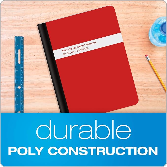 Oxford Poly Composition Notebook 4 Count(Pack of 1), Wide Ruled Paper, 9-3/4 x 7-1/2 Inches, 80 Sheets, Assorted Colors: Blue, Green, Purple, Red (64959)