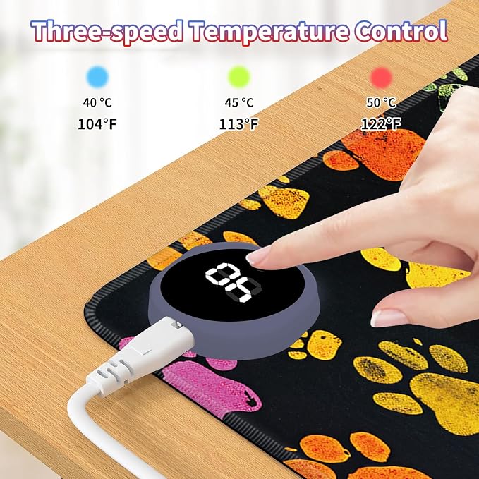 Heated Desk Pad Large Mouse Pad 31.5 x 13 inch with 3 Levels Heating & Auto Shut-Off Warm Mouse pad PU Leather Computer Mousepad for Home Office Work - Colorful Dog Paw