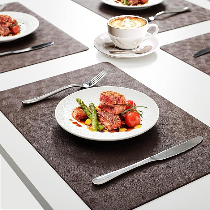 Coffee Plastic Placemats Set of 8, Faux Leather Waterproof Table Mats | Coffee Vinyl placemats,Wipeable and heat resistant table mats.Easy to clean,great for indoor and outdoor