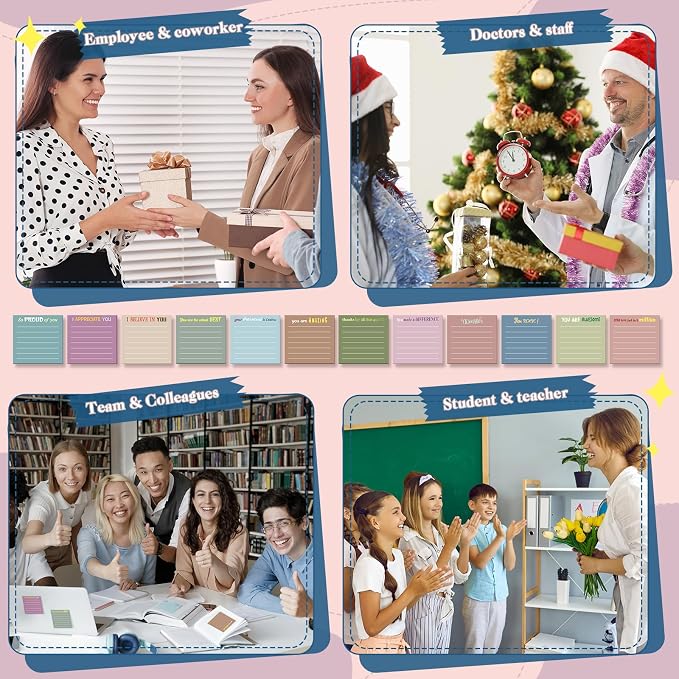 Yinder 12 Pcs Inspirational Sticky Notes, Back to School Supplies, Cute Motivational Sticky Notes Pad Employee Appreciation Gifts Bulk for Teacher Coworker Office 3 x 3'' (Appreciation,Neutral Color)