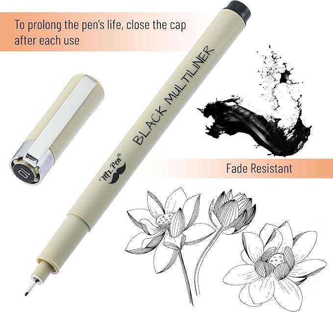 Mr. Pen- 0.25mm Micro Fine Point Pens, 6 Pack, Black Ink, Ultra Fine Point | Waterproof, Acid-Free, No-Smear Quick-Dry Fineliner Pens for Drawing, Sketching, Journaling, Outlines & Everyday Writing
