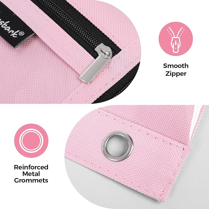 3 Ring Binder Pencil Pouch, 3-Pocket Zipper Pencil Case with Reinforced Grommets & Clear Window, Durable Pen Organizer for School Office Supplies Pink