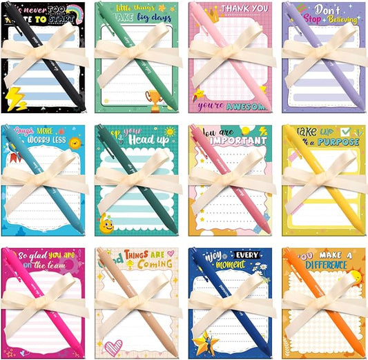 Eaasty 48 Pcs Cute Inspirational Notepads and Pens with Ribbon Bulk, Positive Affirmation Stationery Back to School Gifts for Students, Teachers, Classroom Rewards, Office Appreciation, Party Favors