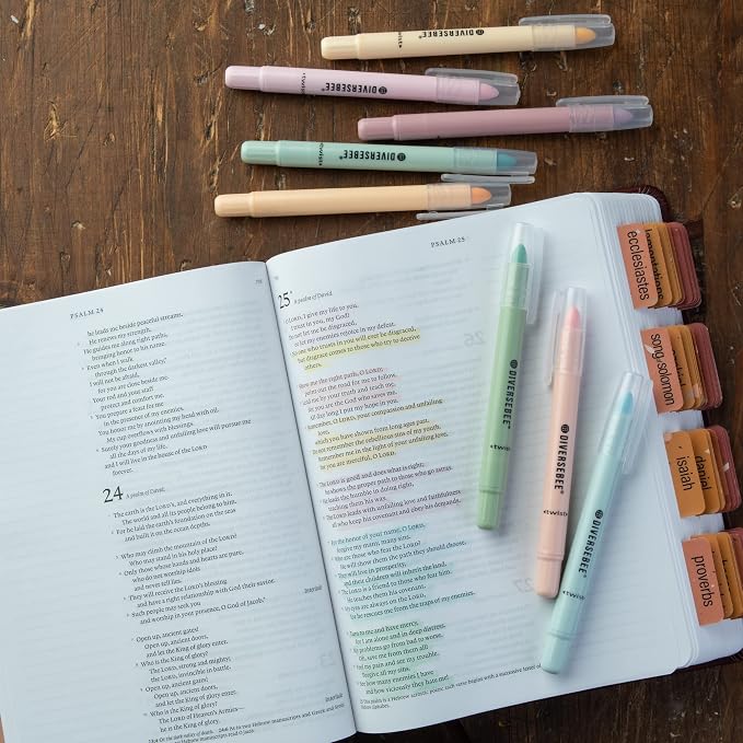 DIVERSEBEE Bible Highlighters and Pens No Bleed, 8 Pack Assorted Colors Gel Highlighters Set, Cute Bible Markers for Study Journaling School Supplies and Accessories (Pastel)
