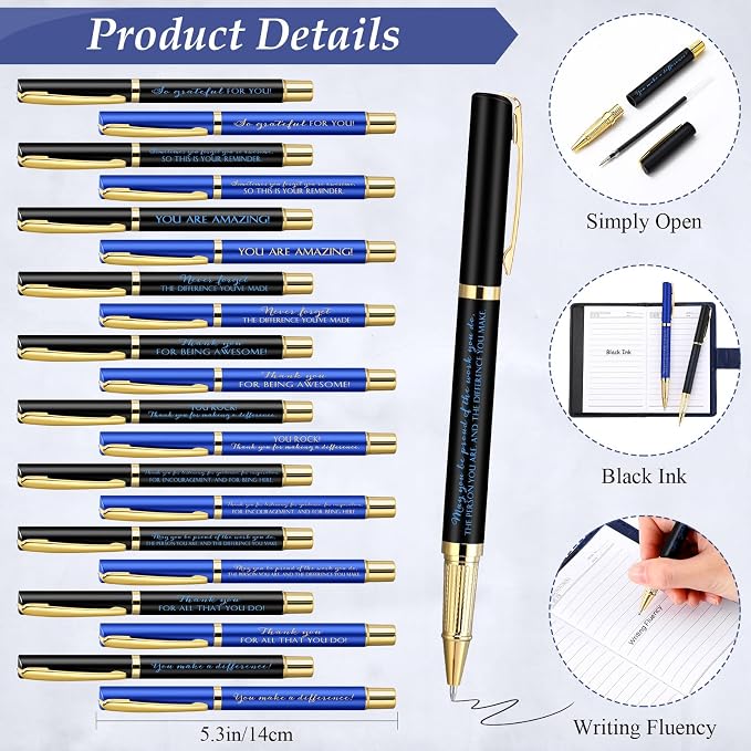 Dispowreath 20 Sets Thank You Leather Journal Notebook with Appreciation Ballpoint Pen Employee Gift for Teacher Nurse Coworker Team Office Staff Vet Tech Housekeeper (Black and Blue,Appreciation Sign)
