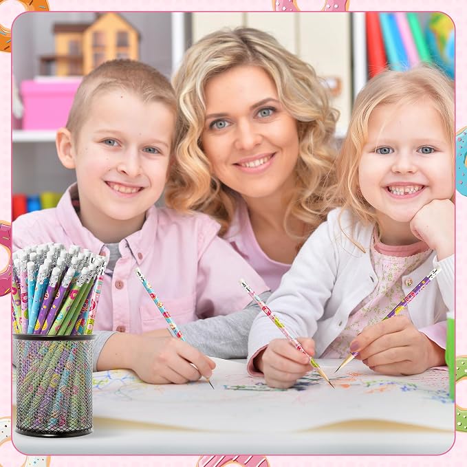 Xqumoi 60Pcs Doughnut Pencils with Erasers - Cute Donut Themed #2 HB Wooden Pencils in Bulk Birthday Party Favors Classroom Student Rewards Goodie Bag Fillers Stuffers Back to School Gift
