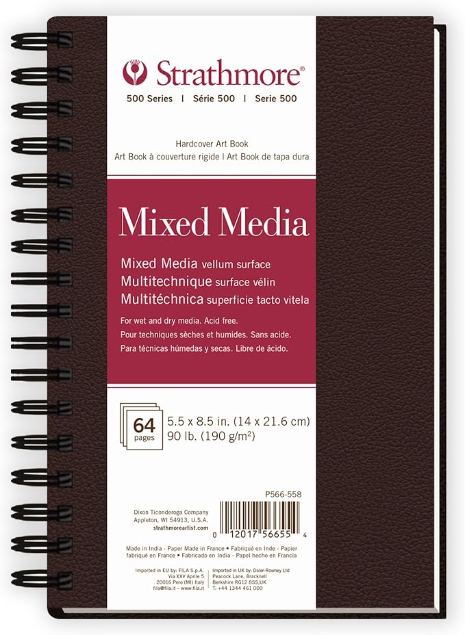 Strathmore 500 Series Mixed Media Paper Art Book, Matte Brown Cover, Natural White, Side Wire Binding, 32 Sheets, 5.5x8.5 inch