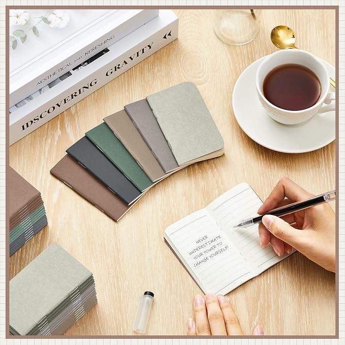 Outus 36 Pcs Pocket Notebook Mini Journal 2.5" x 4" Kraft Paper Mini Notepad Bulk Softcover Pocket Notepad Memo Diary Subject Notebooks for Student Travel School (Dark Color,Blank Cover)