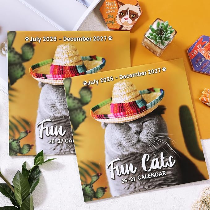 Calendar 2026-2027 - Wall Calendar 2026-2027, JUL 2026 - DEC 2027, Funny Cats Calendar 26-27, Wall Calendar 18 Month, Funny Cat Memes Pics, 12'' x 24'' (Open), Unruled Block, Hanging Hole, Holidays