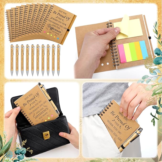 Yeaqee 100 Pcs Employee Appreciation Gifts Inspirational Gifts Set Mini Spiral Notebooks with Pen May You Be Proud of The Work You Do Motivational Thanks Gift for Staff Coworkers (Proud)
