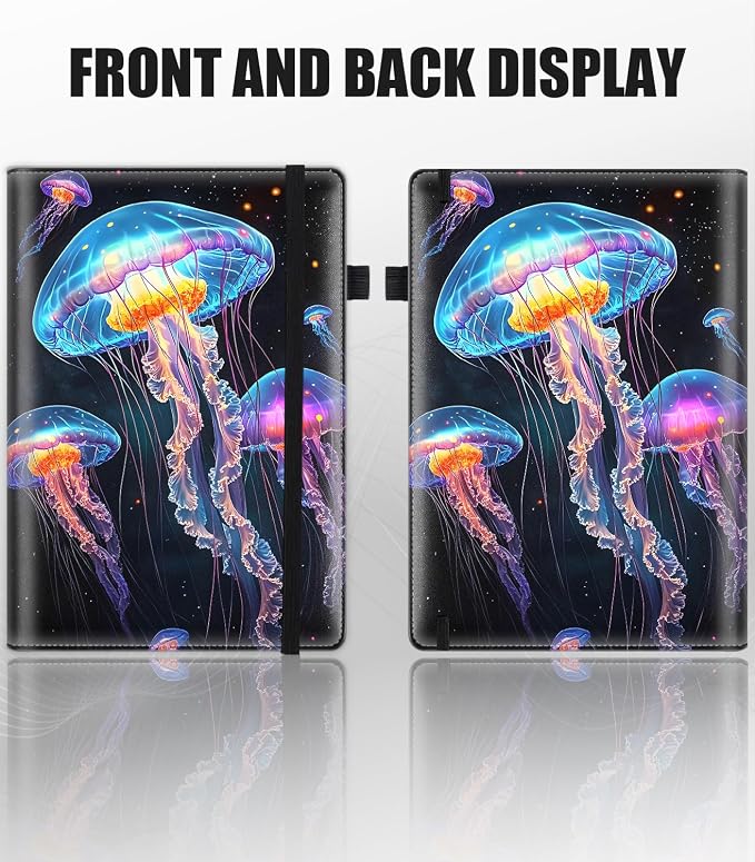 Hardcover Executive Notebooks, A5 PU Leather Lined Journal Notebook, 200 Pages Thick Paper Subject Notebooks for School,Work,Home Writing Business Notebook, Diary Book ，Jellyfish